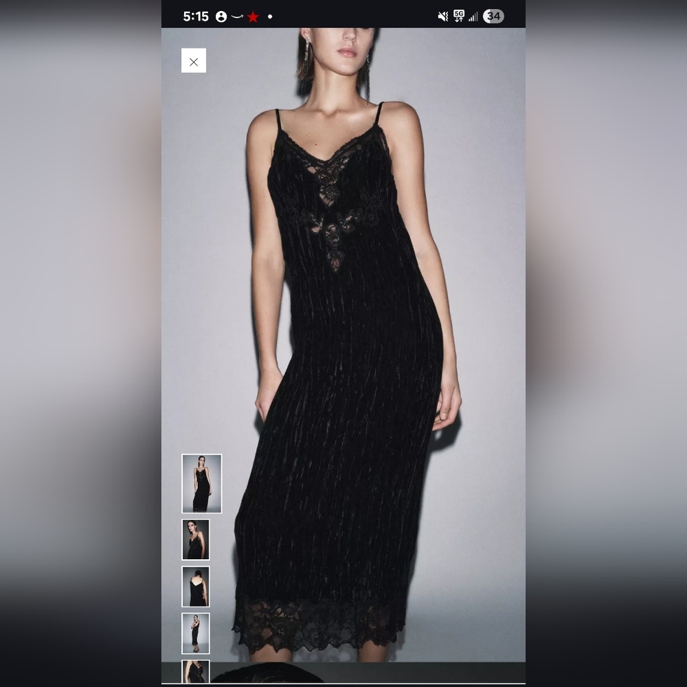 Zara Black Velvet Midi Dress